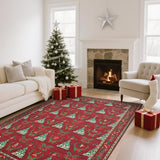 Garvee Distressed Christmas Red 4x6 Low Pile Non-Slip Machine Washable & Foldable Rug for Living Room, Bedroom, Entryway & Holiday Gatherings - Red