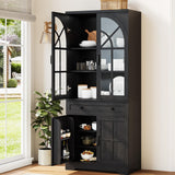 Garvee Farmhouse Pantry Cabinet With Tempered Glass Doors Anti-Tip Design For Kitchen Dining Living Room 71.9" Black - Black