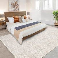 Garvee 9x12 Area Rug Large Washable Indoor Carpet with Non-Slip Backing, Non-Shedding Oriental Distressed Printed Rug, Traditional Medallion Area Rug for Living Room, Bed Room, Beige