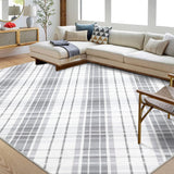 Garvee 10x13 Area Rugs for Living Room Modern Plaid Washable Rug Indoor Soft Low Pile Bedroom Rug Non Slip Print Carpet Foldable Thin Rugs for Dining Room Office Nursery Playroom Light Grey - Light Gray