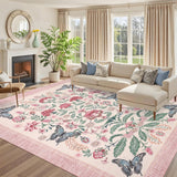 Garvee Pink Bedroom Rug for Girls Room Decor, 10x13 Washable Soft Floral Low Pile Carpet, Indoor Farmhouse Floor Rug - Pink