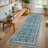 Garvee Washable Area Rug Soft Low Pile Distressed Vintage Indoor Carpet for Living Room Bedroom Dining Room Home Decor - Blue
