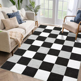 Garvee Area Rugs for Living Room, Washable Black & White 5x7 Area Rugs Ultra-Thin Foldable, Modern Print Decorative Plaid Rugs for Bedroom Dining Room - Black & White