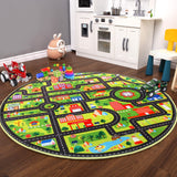Garvee Kids Carpet 4-Round Kids Rug,Playroom Car Rug Play Mat,City Life Road Rug for Cars,Fun City Map for Track Toys,Carpet for Bedroom Boys - Green