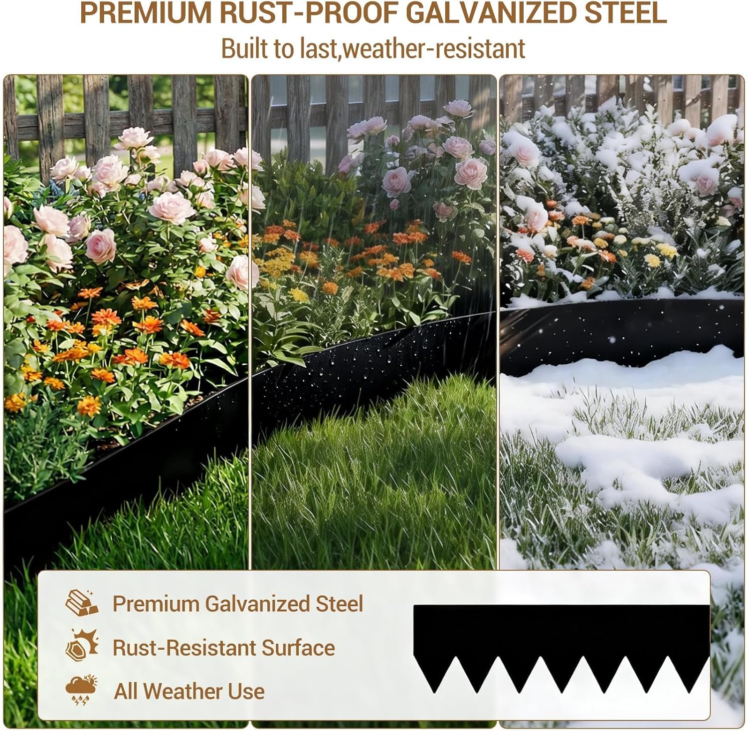 Garvee Metal Garden Edging 40" x 8" (8 Pack) – Bendable Heavy-Duty Galvanized Steel Landscape Border with Hammer-In Stakes, Rustproof for Lawn, Flower Beds & Pathways