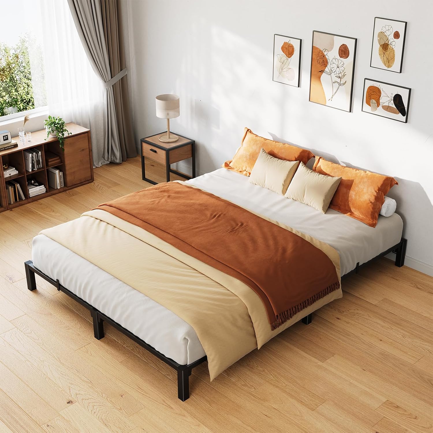 Garvee Queen Bed Frame Metal 8 Inch, Heavy Duty Platform Bed Frame with Reinforced Slats Support, 800 Lbs Load Capacity, Noise Free, No Box Spring Needed and Screws, Tool-Free Assembly