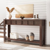 Garvee Farmhouse 59" Wooden Console Table with 2 Drawers and Thickened Legs, Brown - Brown