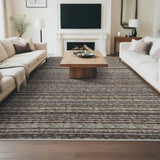 Garvee Striped Large Rugs 10x13 Stain Resistant Washable Area Rug for High Traffic Living Room Non-Slip Foldable Carpet Indoor Soft Printed Braid Floor Carpet Rug for Dining Room, Grey - Ash