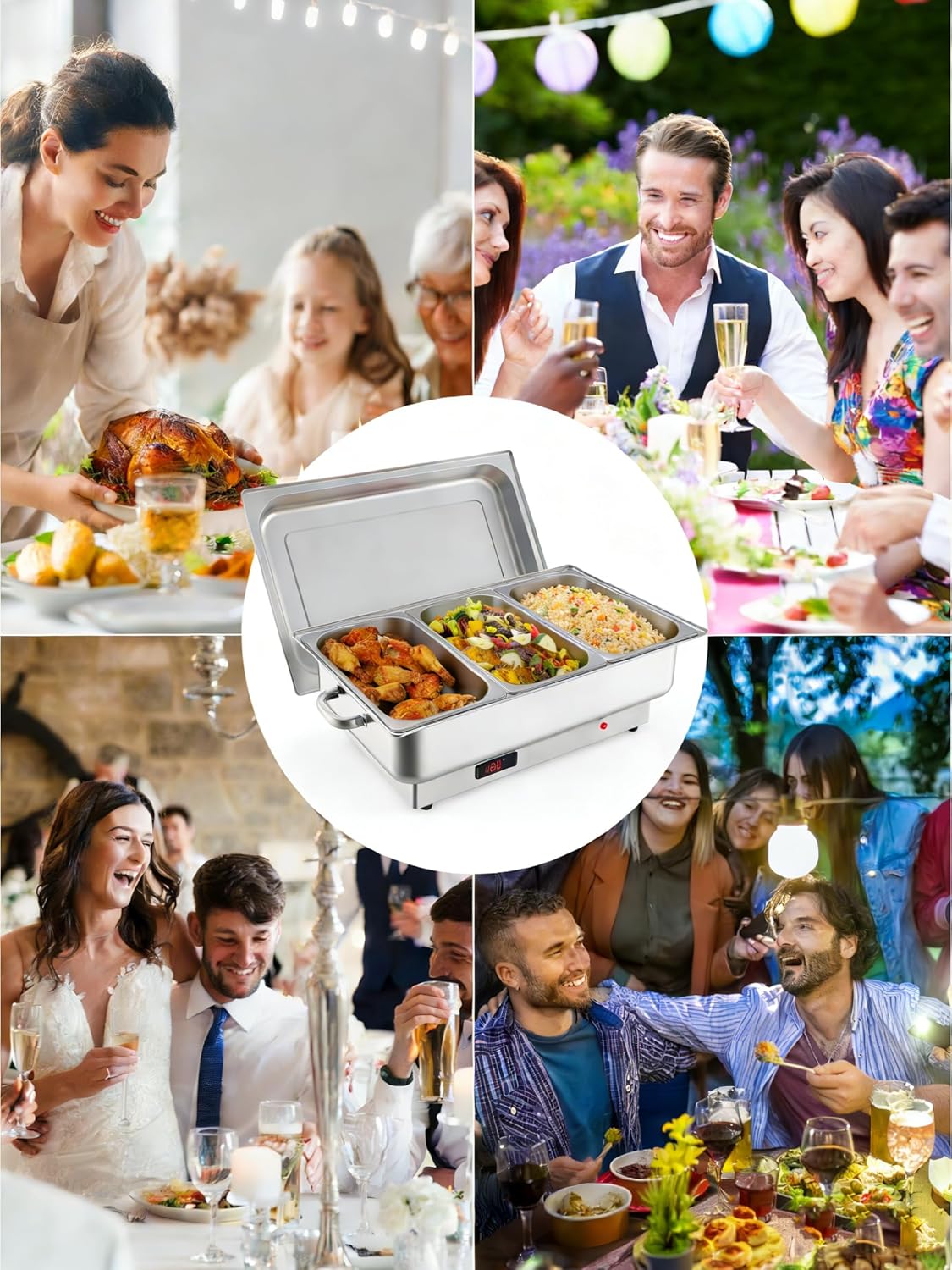 Garvee 9QT(3×1/3Pan)Electric Chafing Dish with Temperature Control, Stainless Steel Buffet Servers and Warmers, Electric Chafing Dish Set with Temperature Control for Catering