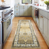 Garvee Washable Rug Runner 2x6 Entryway Rug Vintage Non Slip Kitchen Rugs Bath Mat Boho Floral Rugs for Bedroom Throw Rugs Soft Stain Resistant Carpet for Laundry Hallway 2'x6' Yellow - Yellow