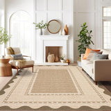 Garvee Border Washable Area Rug 9x12 Tan Modern Neutral Stain Resistant Non Slip Ultra-Soft Low Pile Carpet for Living Room Bedroom Nursery Dining Room Farmhouse Office - Tan