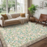 Garvee Washable Area Rug 8x10 Non Slip Soft Botanical Print Beige for Bedroom Living Room Dining Office Nursery - Beige