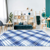 Garvee Area Rugs 9x12 Living Room Washable Rug Modern Plaid Blue Rug Low Pile Non Slip Cross Lines Print Carpet Indoor Soft Bedroom Rug Foldable Thin Rug for Dining Room Home Office Nursery Blue - Blue