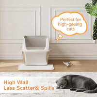 Garvee Stainless Steel Litter Box, Large Open Cat Litter Box for Big Cats, Metal Cat Box with High Sided Enclosure & Scoop Litter Mat, Odor Free, Anti-Leakage, 12"H