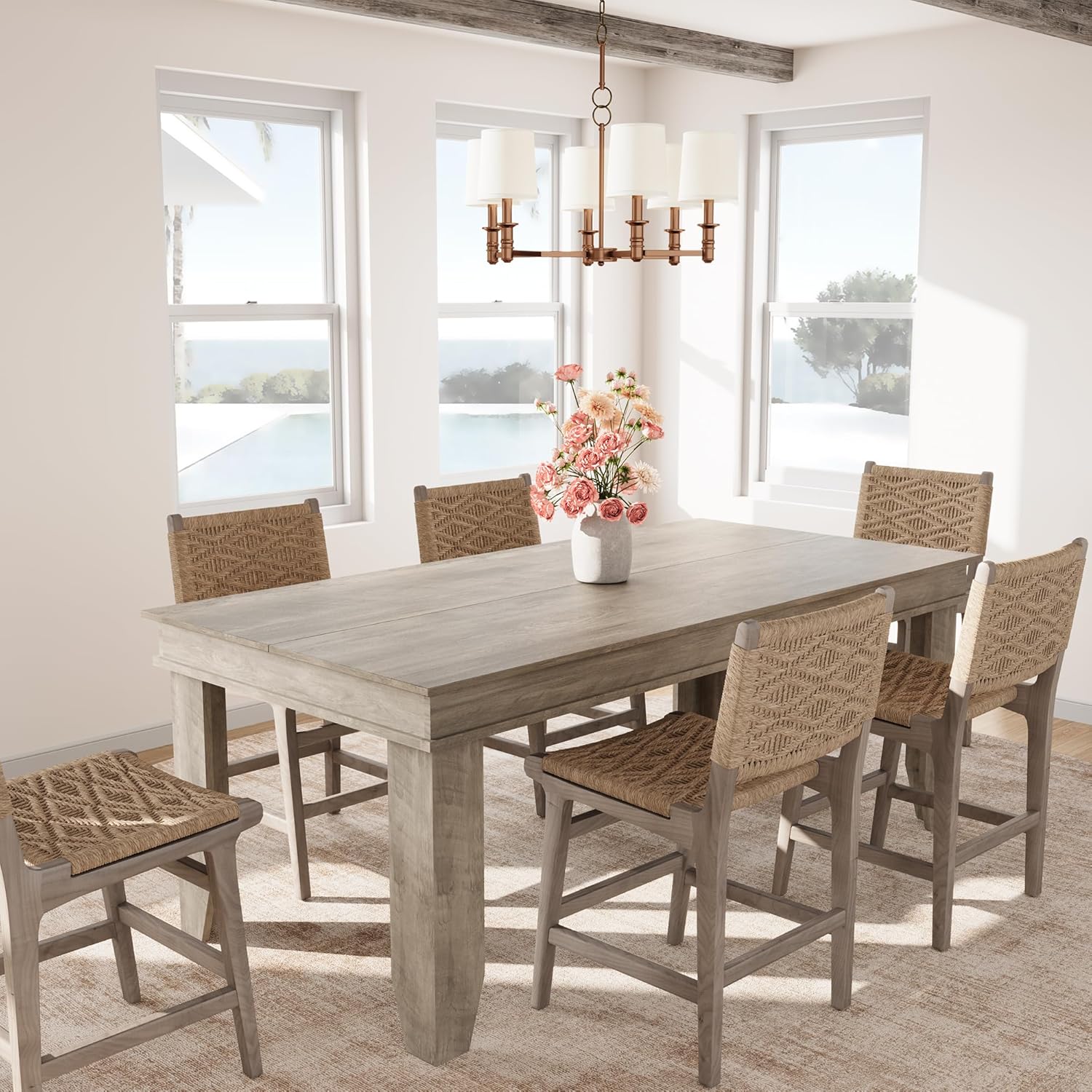 Garvee Farmhouse 71" Wood Rectangular Dining Table with L-Shaped Legs Suitable for 6-8 People for Dining Room, Grey