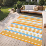 Garvee 9x12 Outdoor Rug Modern Geometric Reversible Plastic Straw Colorful Striped Large Rug for Balcony Deck Beach Orange Yellow Blue White - Orange Multi