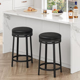 Garvee 24'' Swivel Bar Stools Set of 2 with Footrest, Modern Counter Height Barstools with PU Leather Upholstered and Metal Frame, Backless Round Bar Stools for Kitchen Island, Black - Black