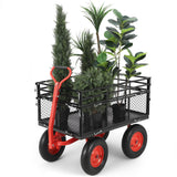 Garvee 1400lbs Steel Garden Cart - Heavy Duty Yard & Garden Wagon with Removable Mesh Sides, 2-in-1 Rotating Handle & 16" All-Terrain Wheels for Farm & Yard - Red