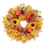 Garvee 24 Inch Fall Wreath for Front Door, Autumn Artificial Wreath with Pumpkins, Apples, Sunflowers, Berries, Maple Leaves, Front Door Indoor Outdoor Wall Thanksgiving Autumn Fall Decor