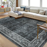 Garvee Bordered Grey 10x13 Modern Area Extra Large Rug for Living Room Machine Washable Rug Carpet Non-Slip Stain Resistant Accent Rug Geometric Floor Cover for Bedroom, Grey - Gray