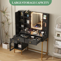 Garvee Vanity Desk with Light & Mirror, Vanity Table with Charging Station & Cabinet