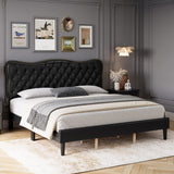 Garvee Full Size Bed Frame Faux Leather Upholstered Platform Bed with Button Tufted and Adjustable Headboard, Heavy Duty Mattress Foundation, No Box Spring Needed in Black - Black