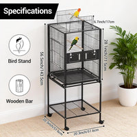Garvee Bird Cage with Wheels, Durable Wrought Iron Parakeet Cage with Slide Out Tray, 63 Inch Black Bird Cages for Parakeets Lovebird Cockatiels Budgies and Other Small Medium Birds, Black