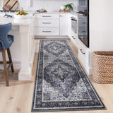 Garvee Blue Traditional 2x6 Area Rug Bordered Stain Resistant Living Room Hallway Runner Rug - Blue