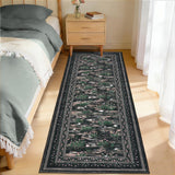 Garvee Black Botanical Kitchen Runner Rug 2x6, Washable Non Slip Low Pile Indoor Carpet, Floral Nature Pond Rug for Hallway Entryway Bedroom Farmhouse Decor - Black