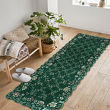 Garvee Floral Irregular Edge Carpet Non Slip Washable Boho Vintage Entry Rug Green 2x6ft Indoor Low Pile - Green