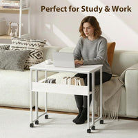 Garvee Folding Desk Small Rolling Desk with Storage Shelf, 24.8 Inch Foldable Computer Table for Small Spaces, Space Saving Sofa Table with Wheels for Home Office, Study, Easy Assembly, White