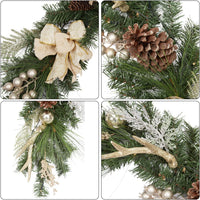 Garvee Christmas Garland with 20 Led Lights, 6 Ft Pre-Lit Gold Xmas Garland with Faux Antlers Bow-Knot Ball Ornaments, Battery Operated Garland with Timer for Mantle Staircase Table Decoration