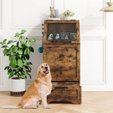 Garvee Pet Food Cabinet with 2 Elevated Bowls, Dog Feeding Station, Brown, Ample Storage, Concealed Feeder, Flip-Top Design - Vintage