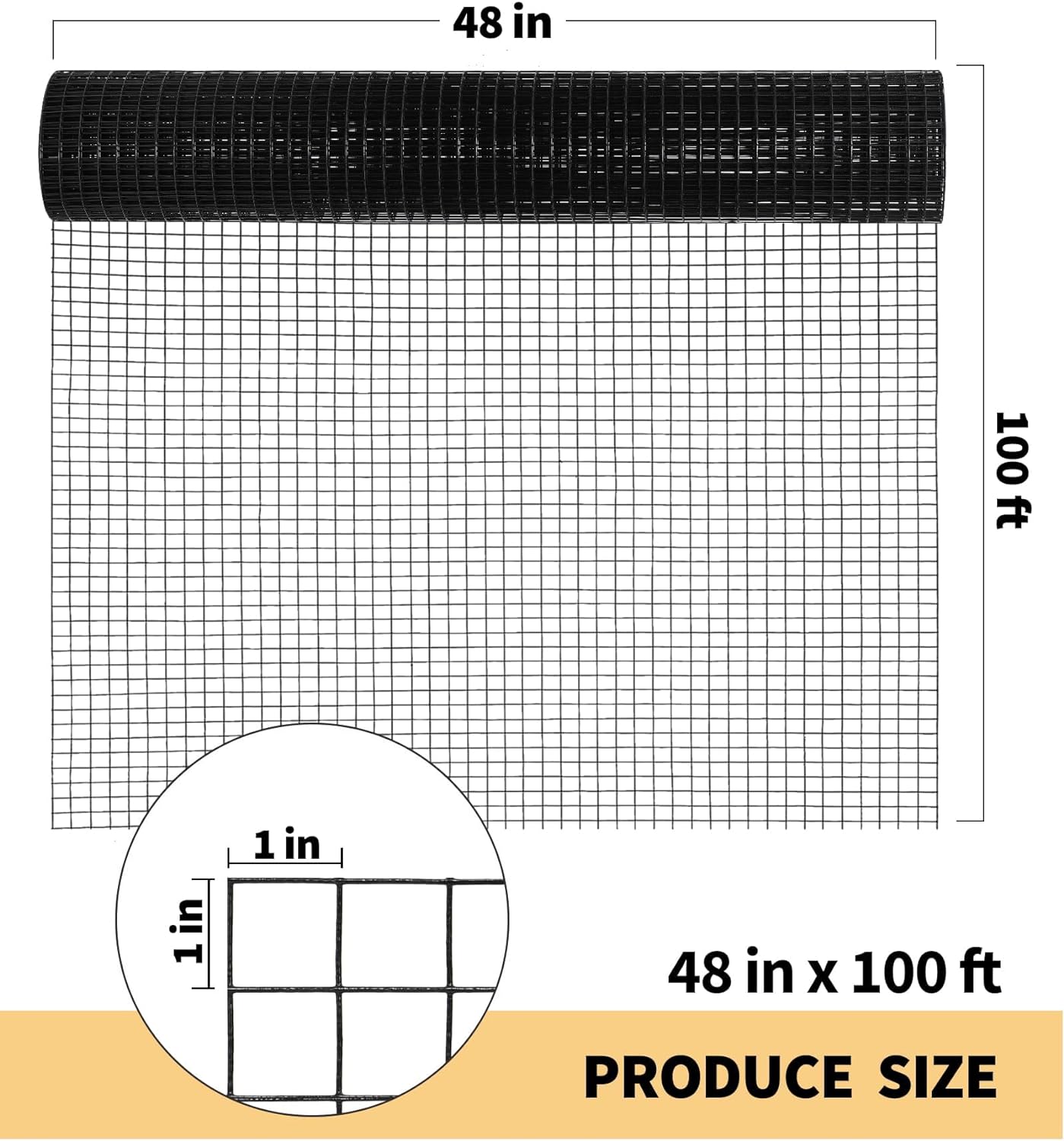 Garvee Black Hardware Cloth 15 Gauge 48" x 100' Vinyl Coated and Galvanized Alloy Steel Wire Mesh Roll, 1:1 inch Chicken Wire Fencing Mesh, Wire Fence Roll for Garden Pet/Poultry Enclosures Protection