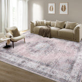 Garvee Bedroom Area Rug 5x7 Vintage Distressed Living Room Area Rug Non Slip Low Pile Large Dining Room Rug Soft Medallion Throw Floor Carpet Machine Washable Rugs for Home Office, Blush - Pink