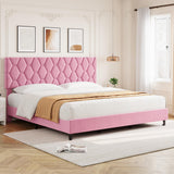 Garvee Pink King Bed Frame Upholstered Headboard Heavy-Duty Platform Bed No Box Spring Needed Noise Free Easy Assembly Beige King Size - Light Pink