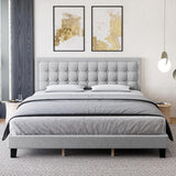Garvee Full Size Linen Upholstered Bed Frame + Adjustable Headboard + Strong Wooden Slats + Non-Slip + Noise-Free + No Box Spring Needed + Easy Assembly + Grey - Grey