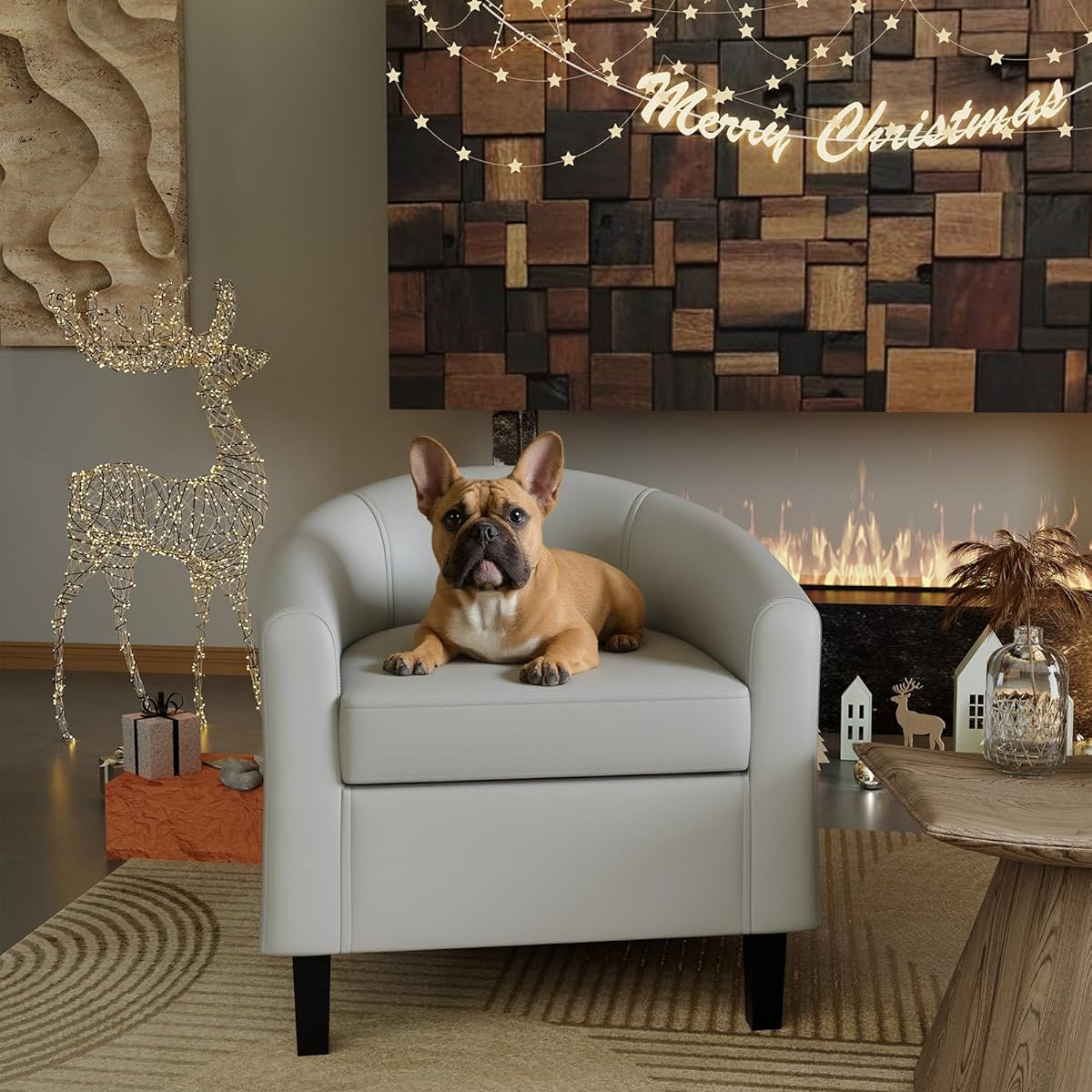Garvee Accent Barrel Chairs Living Room Chairs, Faux Leather Upholstered Club Armchairs with Soft Padded Seat for Bedroom Reading Waiting Room, Gray