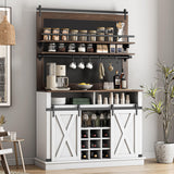 Garvee Coffee Hutch Cabinet Farmhouse Coffee Bar Cabinet 75" Tall Buffet Cabinet with Storage Large Bar Cabinet Kitchen Buffet Sideboard with Sliding Barn Door Dining Room - Brown and White