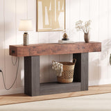 Garvee 63" Farmhouse Entryway Table with Storage & Charging Station, Narrow Console Table for Living Room, Brown & Grey - Brown & Grey
