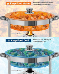 Garvee Heavy Duty 2 Pack 5QT Stainless Steel Round Chafing Dish Buffet Set - Stackable Catering Food Warmer with Lids for Parties, Weddings, Banquets - Portable & Easy Clean Buffet Server, 2pcs