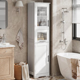 Garvee Modern Freestanding Bathroom Storage Cabinet with Single Glass Door and Sliding Drawer, White - White