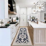 Garvee Vintage Medallion Textured Area Rug for Living Room Traditional Indoor Low Pile Floor Cover Non Slip Backing Non-Shedding Throw Carpet for Bedroom Dining Room Home Office Floor Decor - Blue