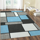 Garvee Geometric Light Blue 10x13 Modern Washable Area Rug – Soft, Non-Slip, Non-Shedding Low-Pile Carpet for Living Room or Dining Room - Light Blue