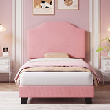 Garvee Twin Size Velvet Bed Frame, Corduroy Upholstered Twin Bed Frames Platform with Adjustable Headboard, Cute Velvet Twin Bed, Strong Wooden Slats, No Box Spring Needed, Noise Free, Easy Assembly - Beige