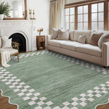 Garvee Bordered Green 10x13 Large Area Rug Non-Slip Low Pile Machine Washable for Living Room Bedroom - Green