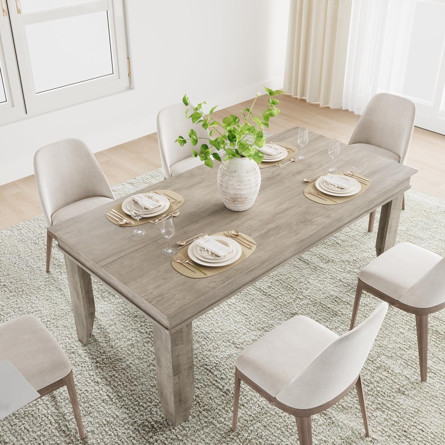 Garvee Farmhouse 71" Wood Rectangular Dining Table with L-Shaped Legs Suitable for 6-8 People for Dining Room, Grey