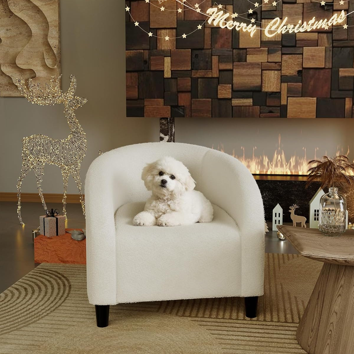 Garvee Accent Barrel Chair Boucle Club Chair with Sherpa Upholstery, Ergonomic Support, Durable Plastic Legs, Easy Assembly, for Living Room Bedroom, Beige