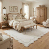 Garvee 6x9 Scalloped Area Rug Beige Floral Print Soft Low Pile Non Slip Washable Indoor Living Room Bedroom Carpet - Beige