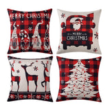 Garvee Buffalo Plaid Christmas Pillow Covers 18x18 Inch Set of 4 Black and Red Gnomes Throw Pillow Cases Winter Holiday Outdoor Decorations Deer Xmas Tree Santa Claus Cushion Covers for Sofa Couch